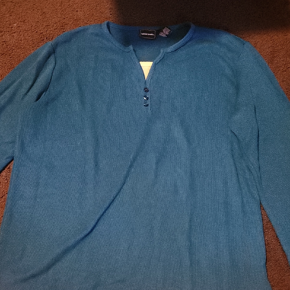 Bobbie Brooks Teal Crewneck Sweater with Button Detail